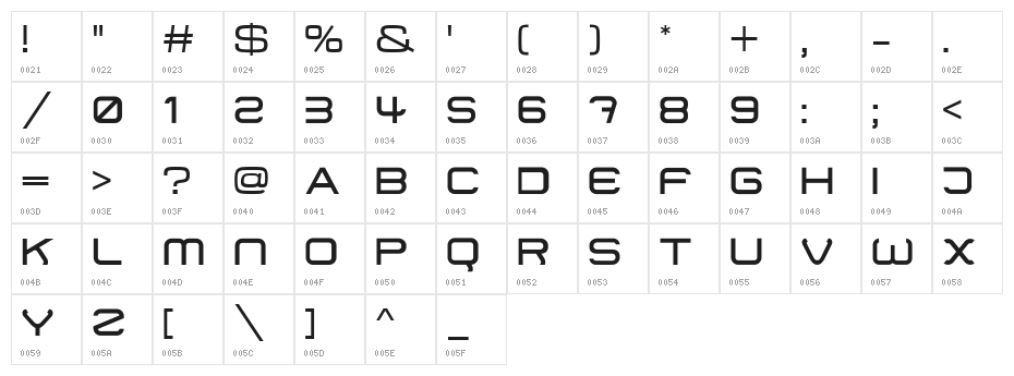 01 DigitMono Character Map