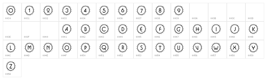 101! Deco Type 1 Character Map