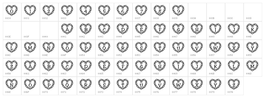 101! Heart Deco Character Map