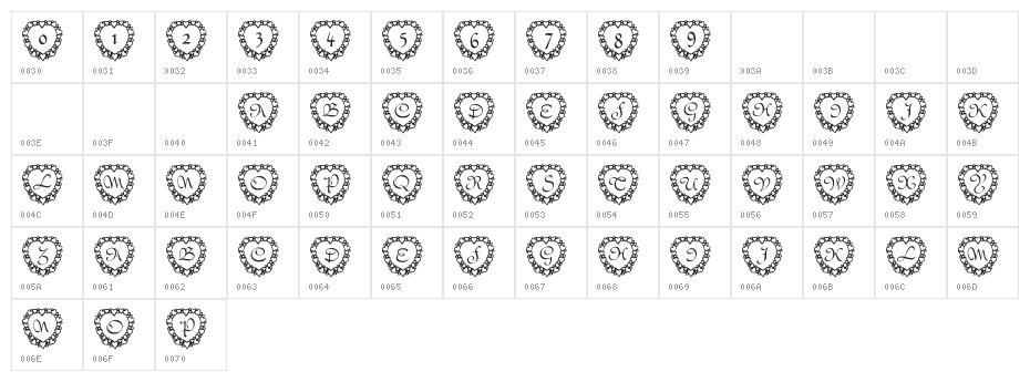 101! Heart Framed Character Map