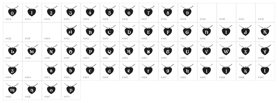 101! Heart StringZ Character Map