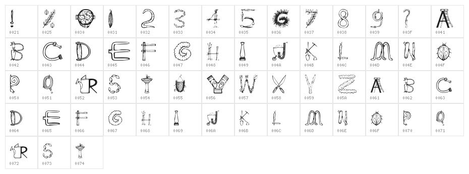 101 In My Yard Character Map