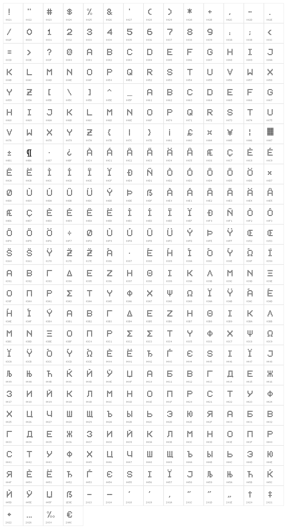 10mal12Lampen Character Map