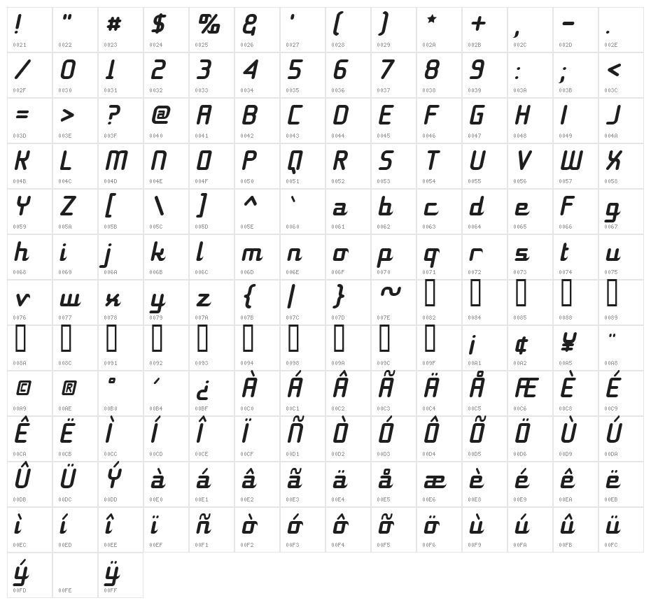 11S01 Black Tuesday Italic Character Map
