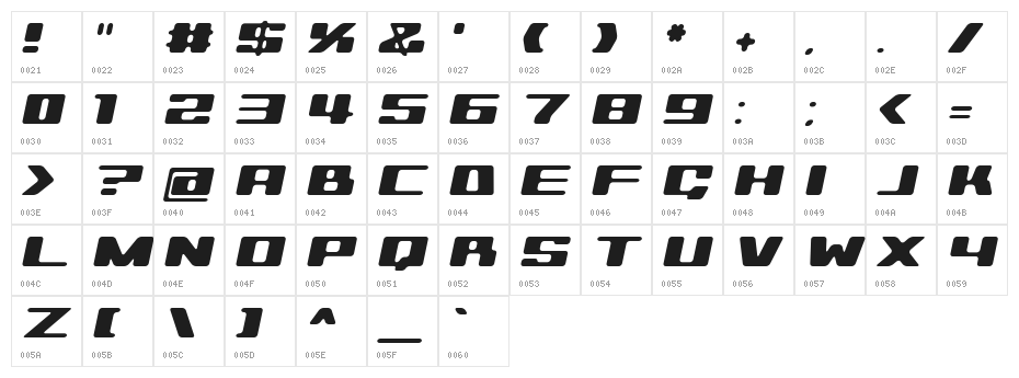 120000volt Oblique Character Map