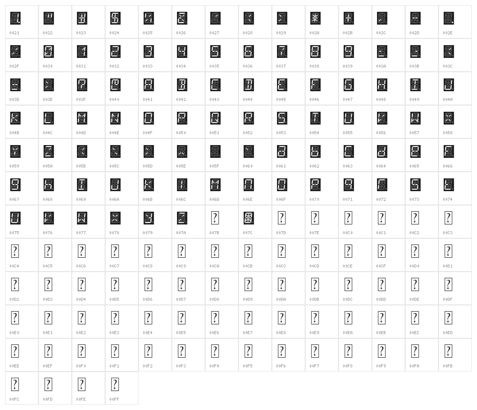 14 Segment LED Character Map