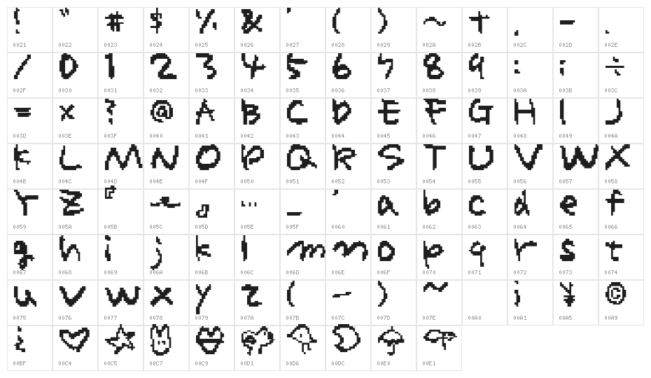 14HolidayBitmapAl Character Map