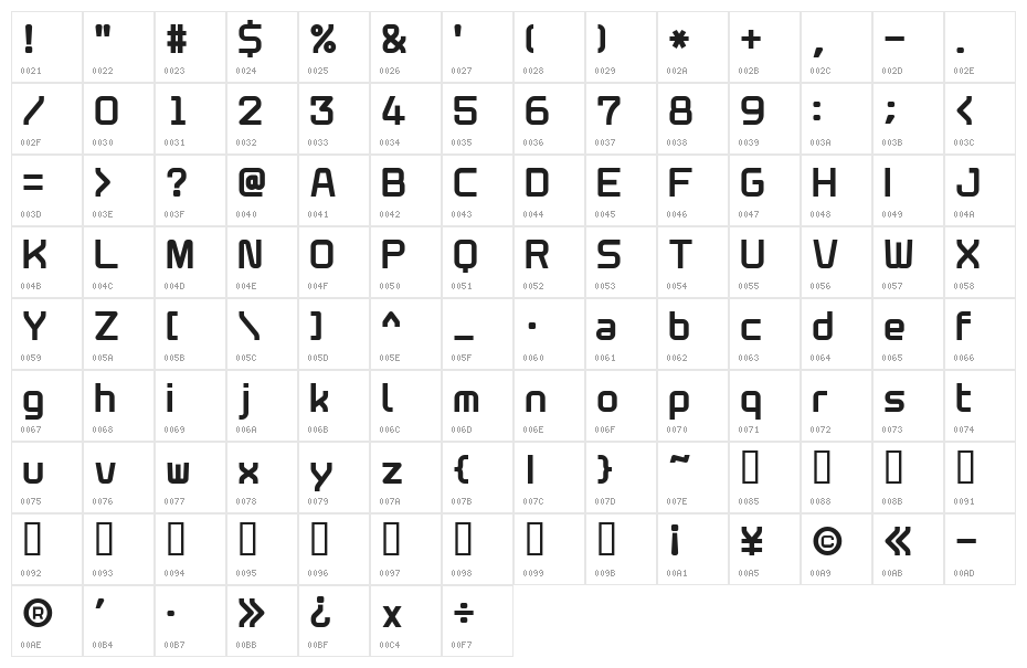 160MKSDAL Character Map
