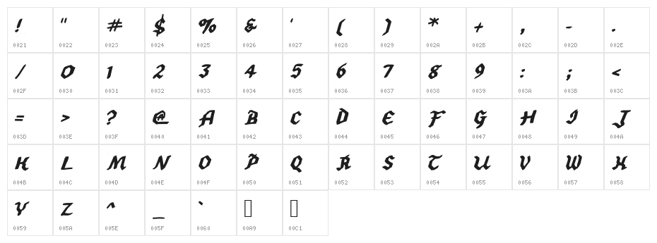 2013 Hexagonal Delight Heavy Italic Caps for PC Character Map