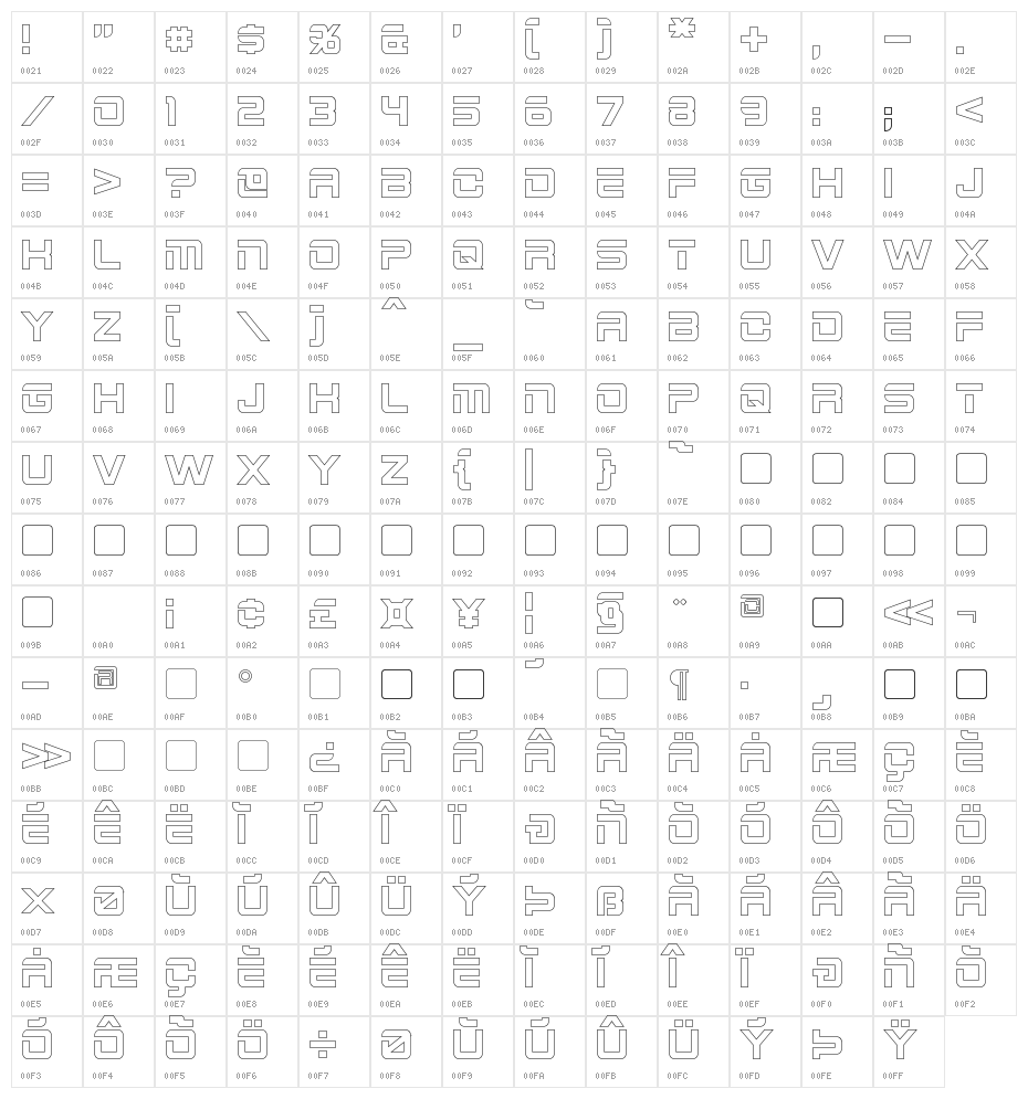 2015 Cruiser Hollow Bold Character Map