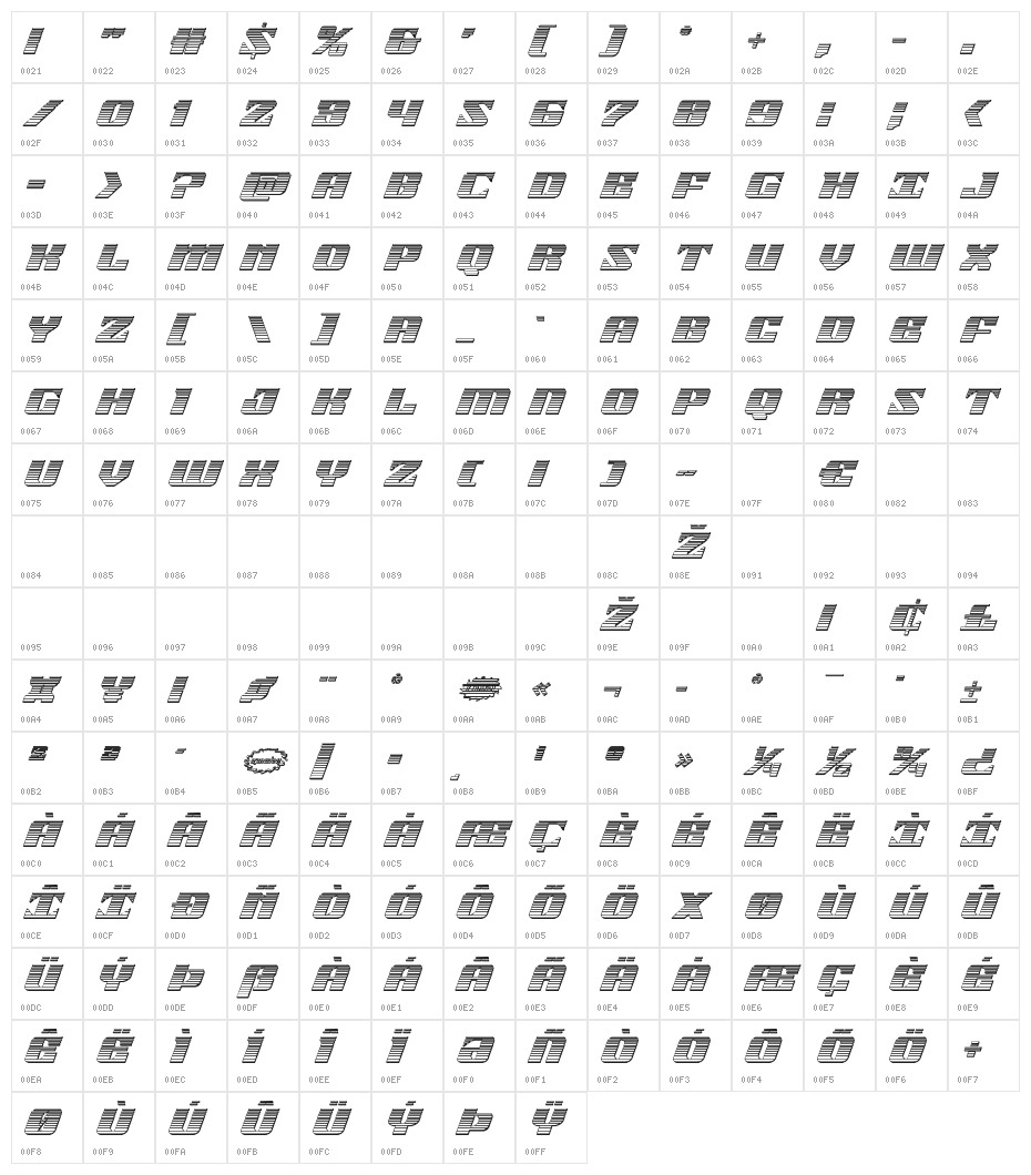 21 Gun Salute Chrome Italic Character Map