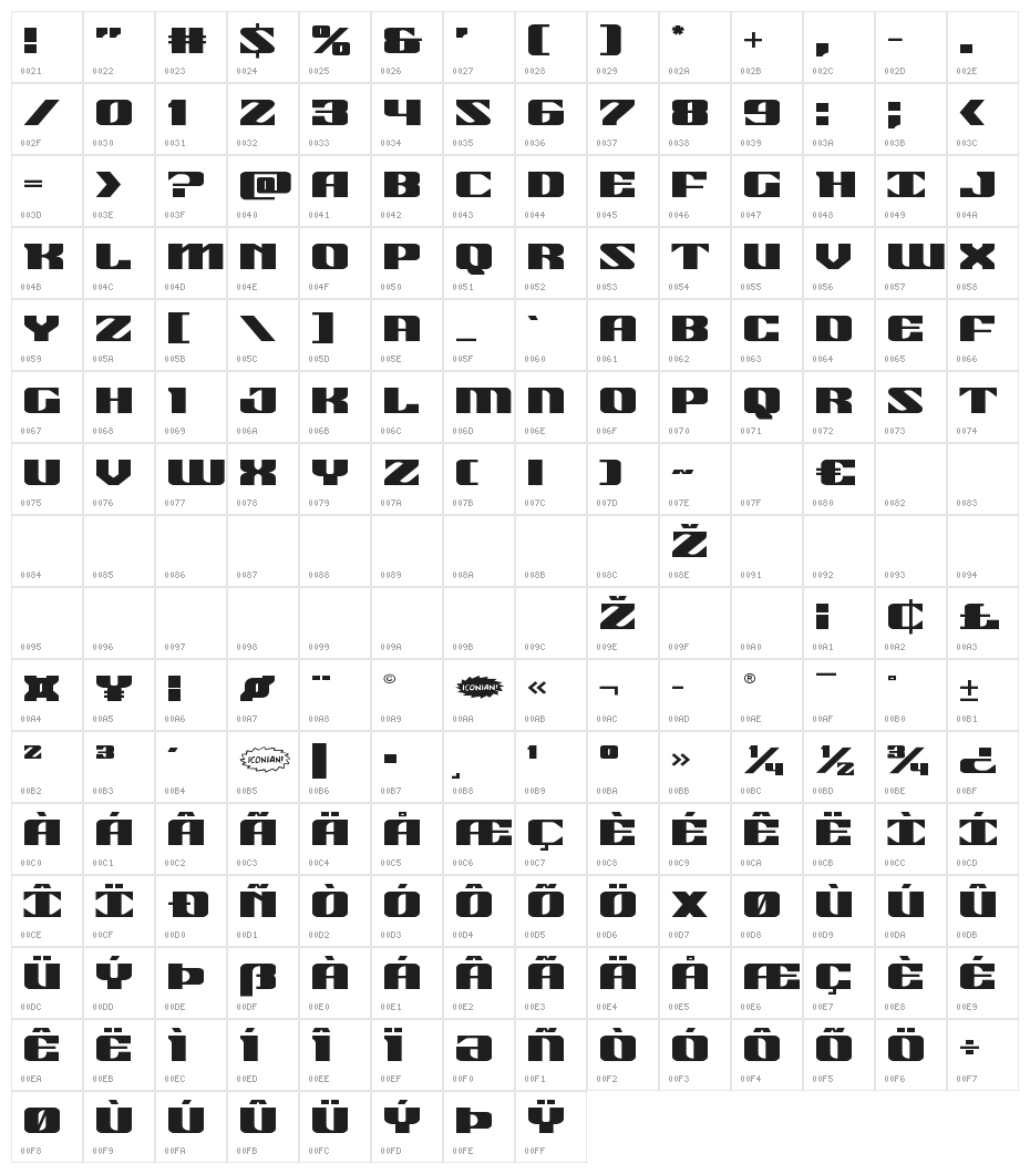21 Gun Salute Expanded Character Map