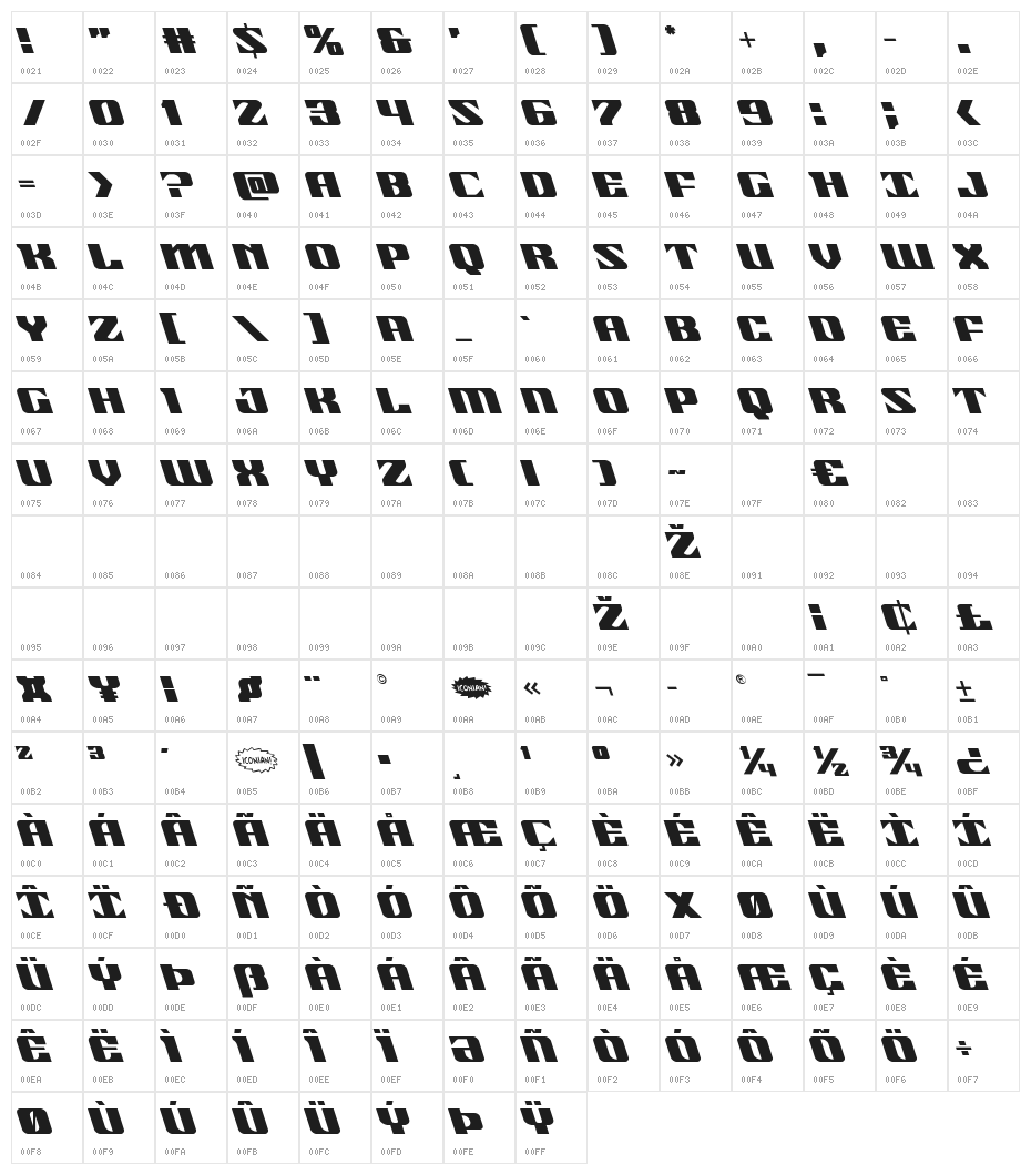 21 Gun Salute Leftalic Character Map