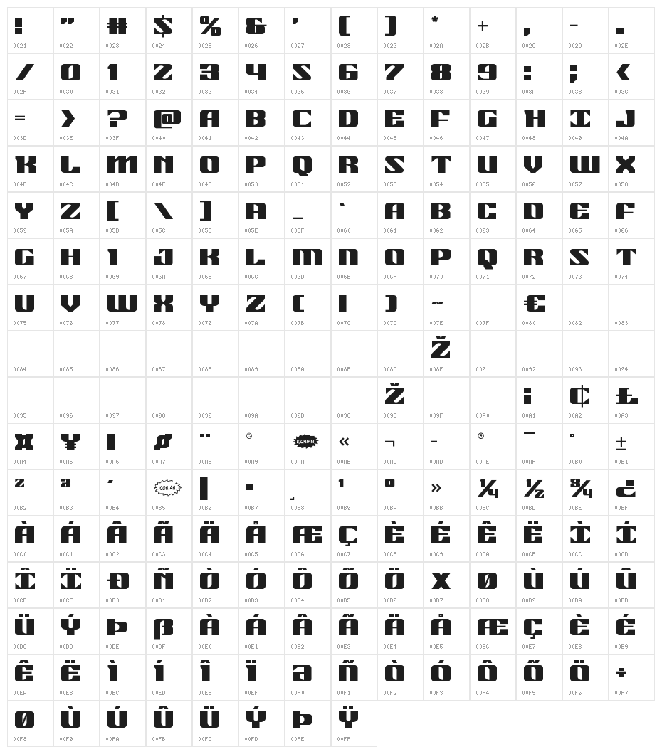 21 Gun Salute Regular Character Map