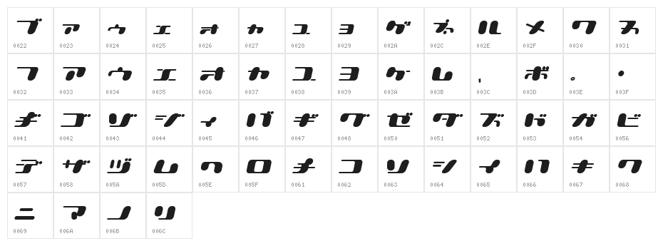 21 KanaOblique Character Map