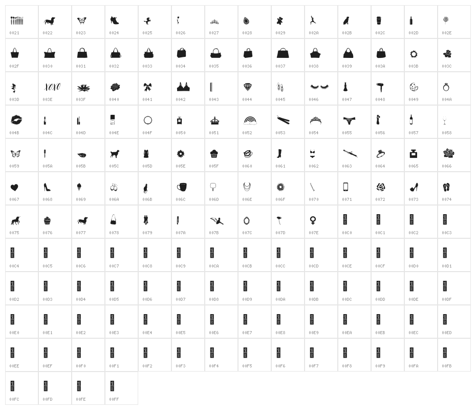 212 Girly Stuff Character Map