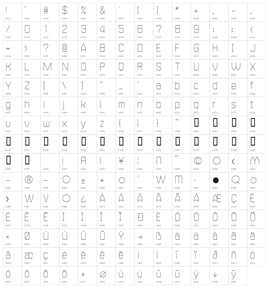 235MKSD UltraLightAl Character Map