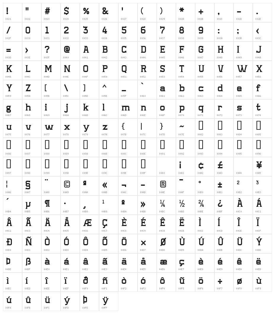 240mksdAlA Character Map