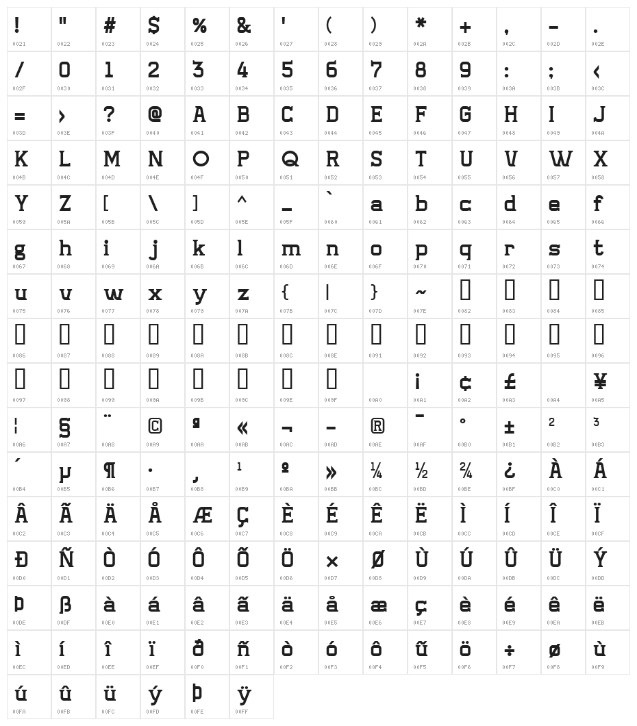 240mksdAlB Character Map