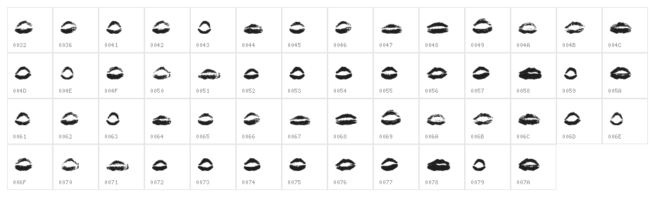26 More Kisses Regular Character Map