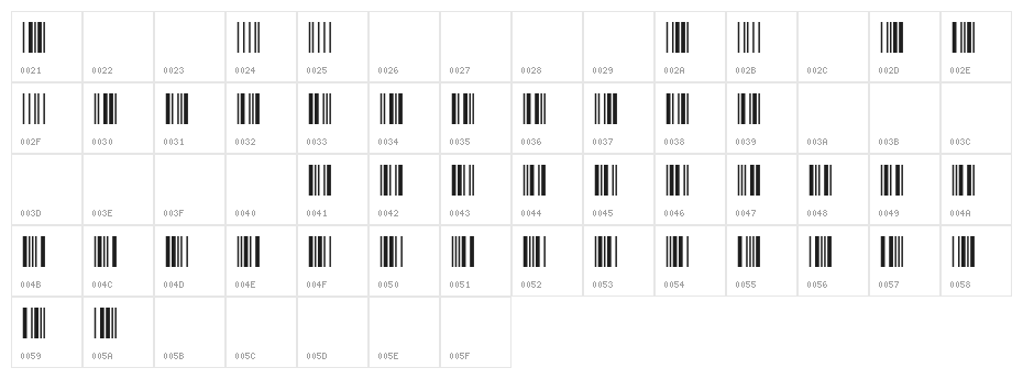 3 of 9 Barcode Character Map