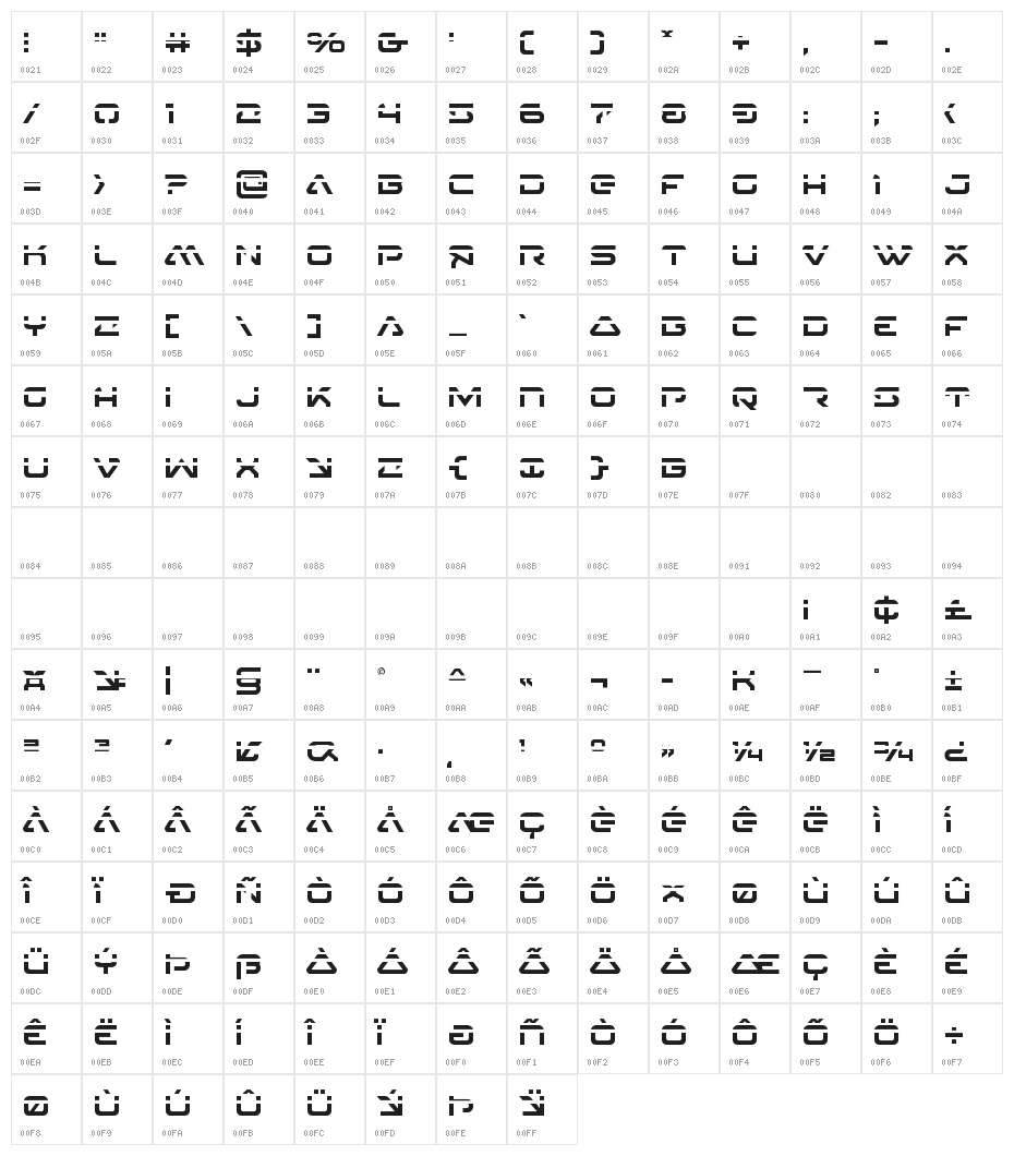 4114 Blaster Laser Character Map