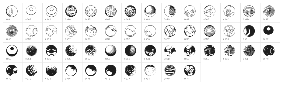 52 Sphereoids Character Map