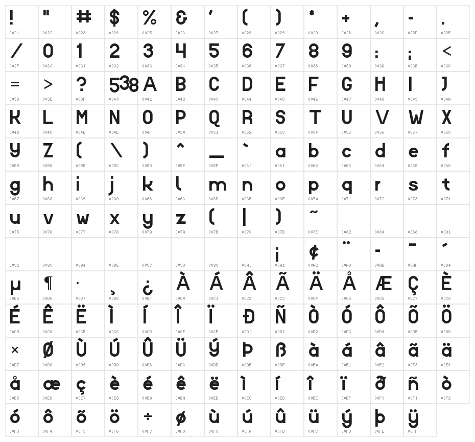 538Lyons Font Character Map