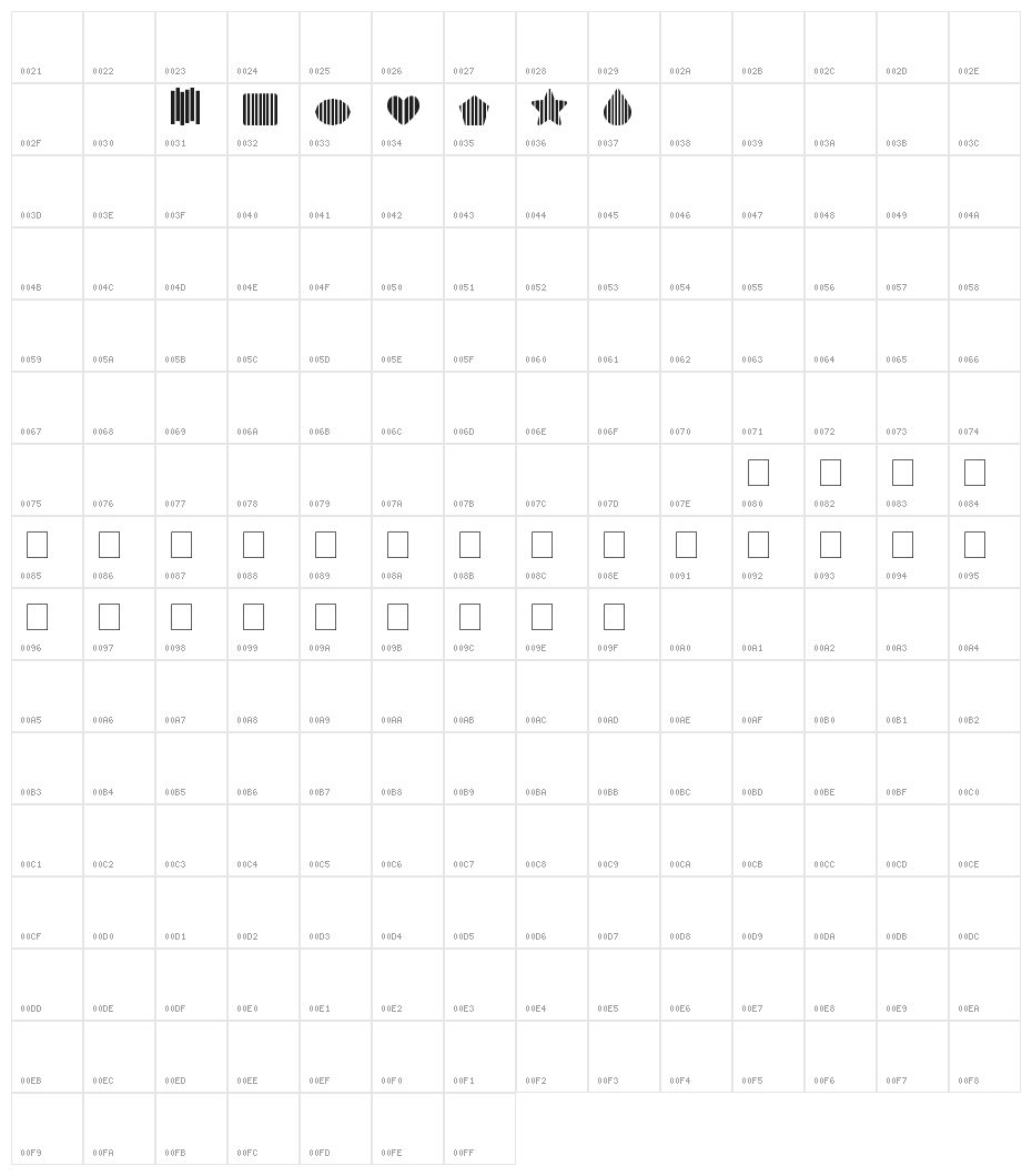 7 Dingbat Slats LT Character Map