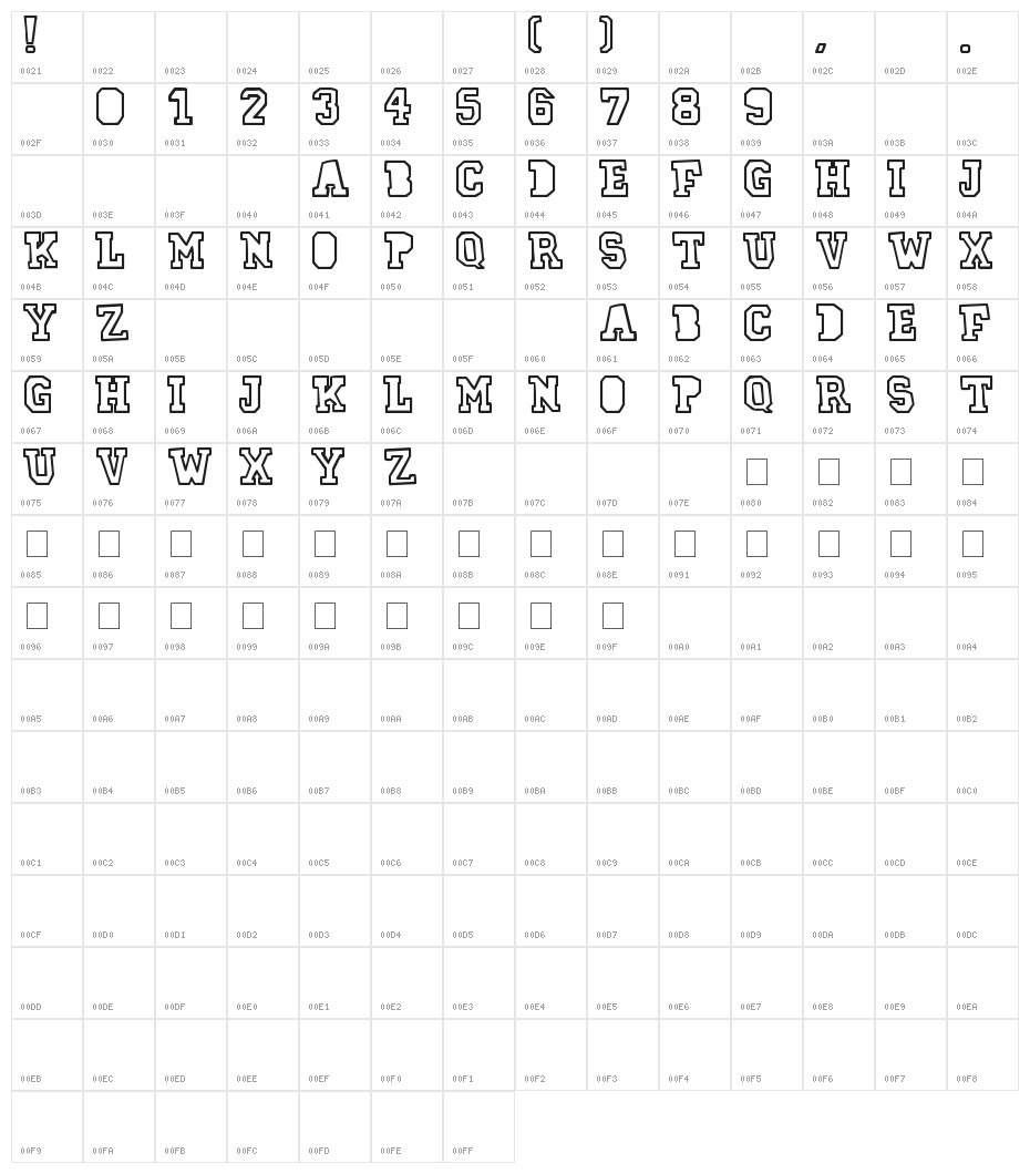 78 skate outline Character Map