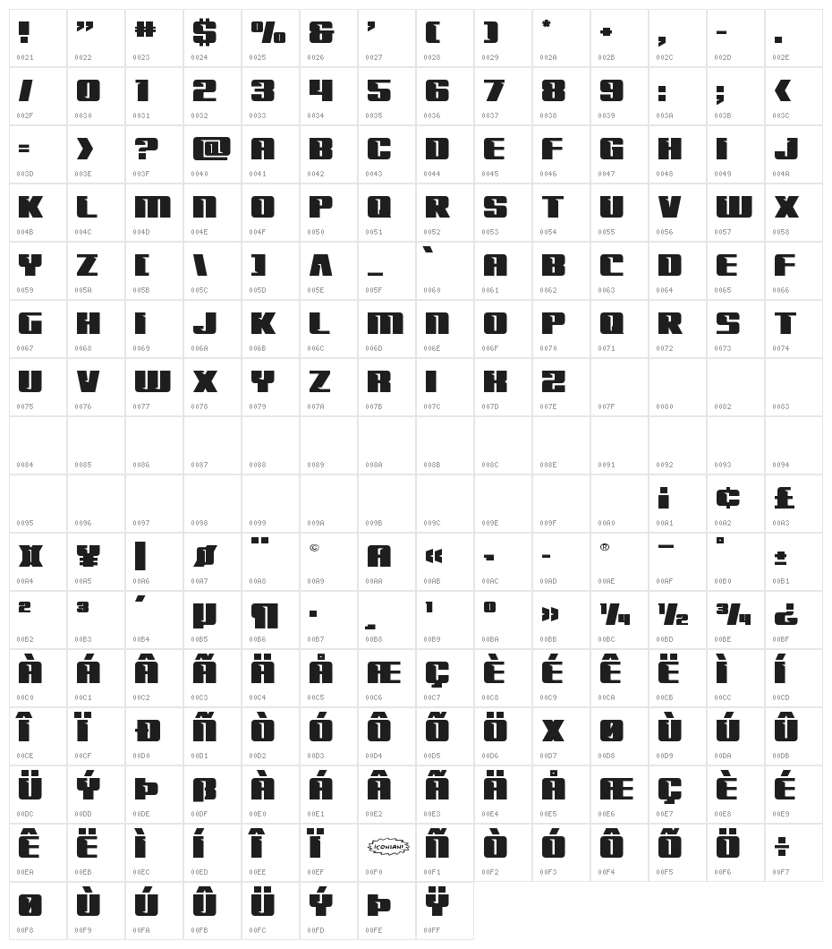 '89 Speed Affair Expanded Character Map