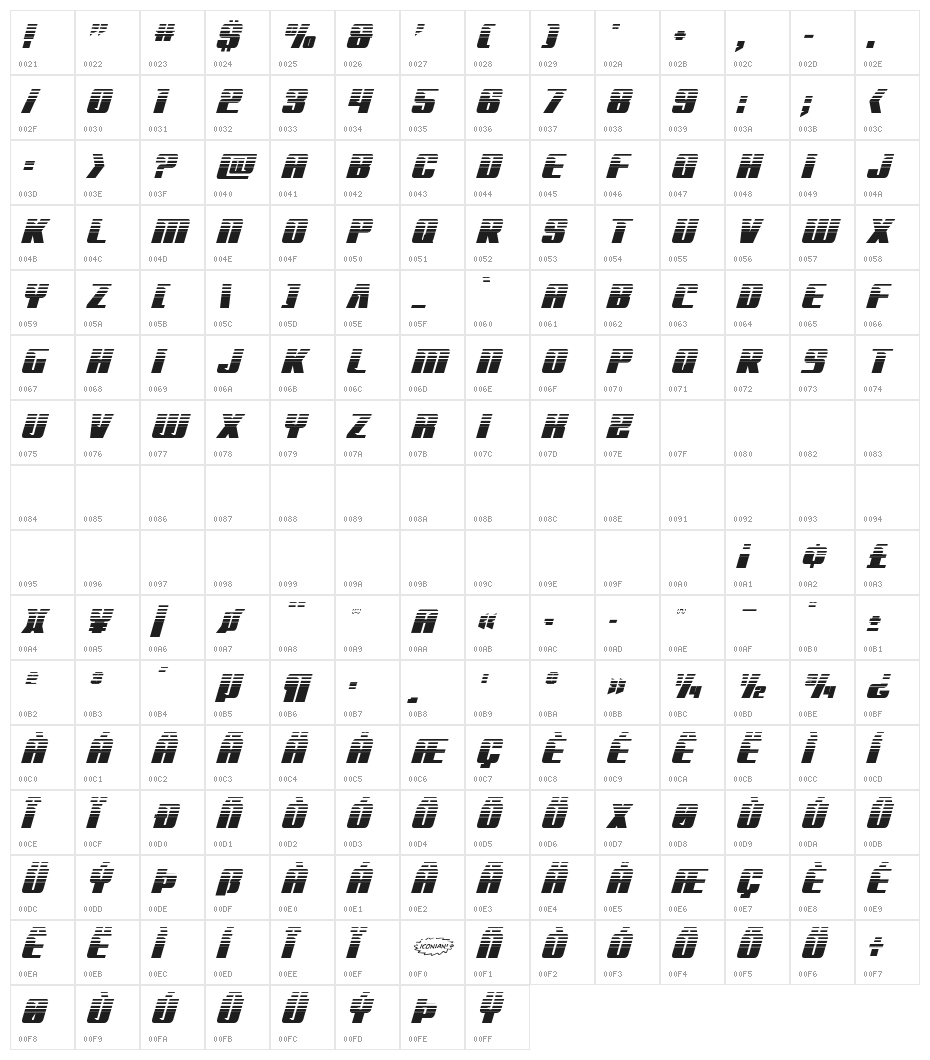 '89 Speed Affair Halftone Ital Character Map