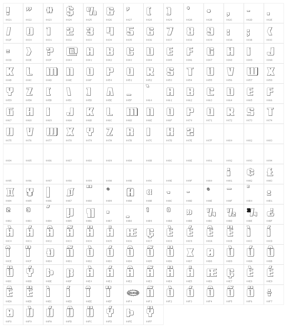 '89 Speed Affair Outline Character Map