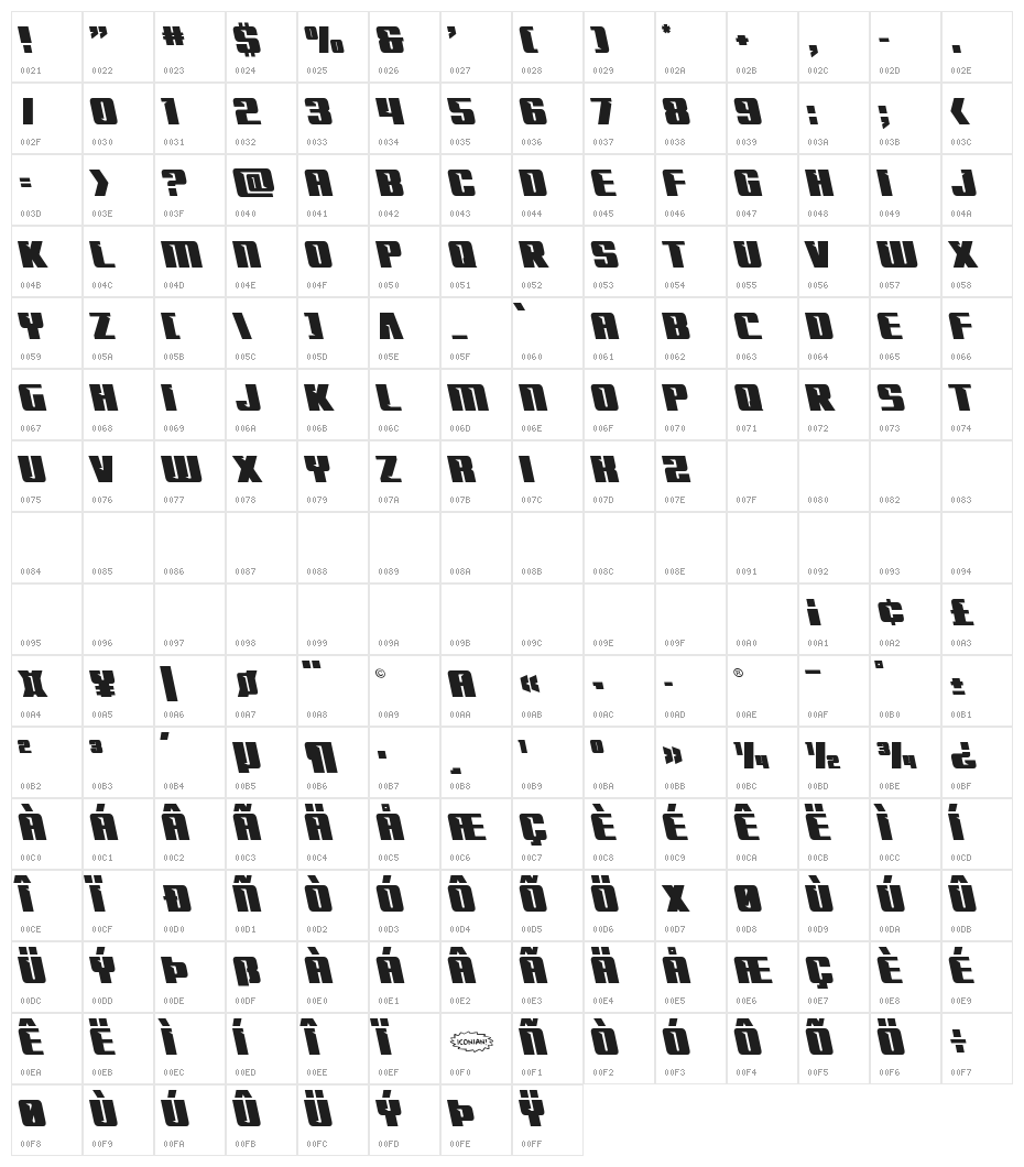 '89 Speed Affair Semi-Leftalic Character Map