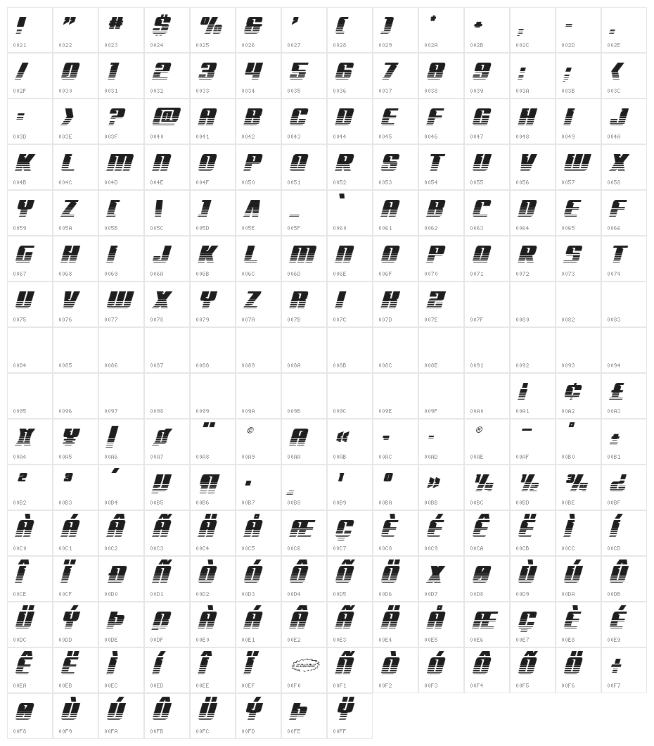 '89 Speed Affair Twotone Ital Character Map