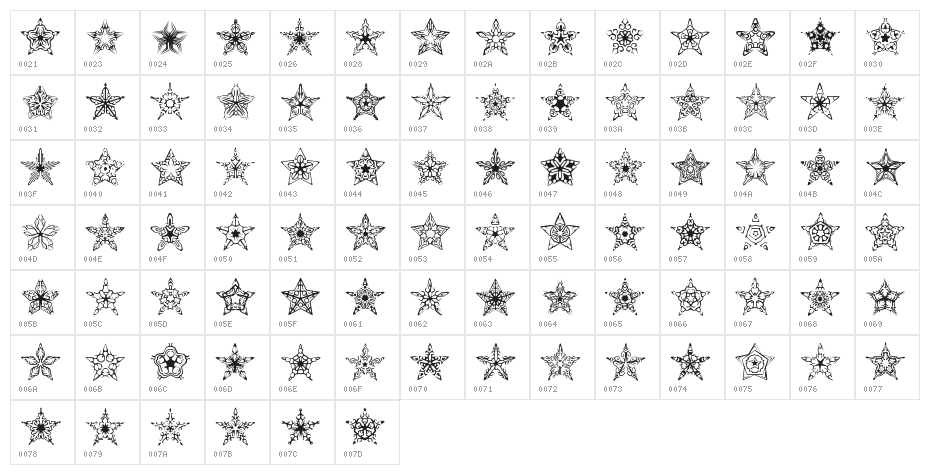 90 Stars BRK Character Map