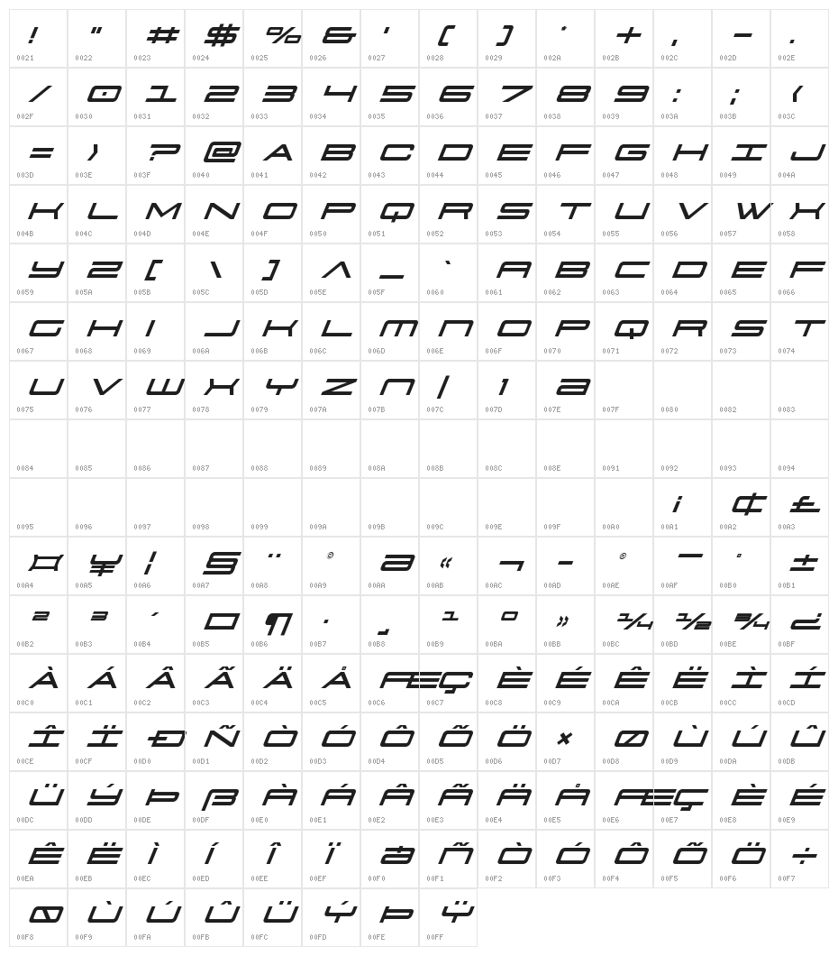 911 Porscha Title Italic Character Map