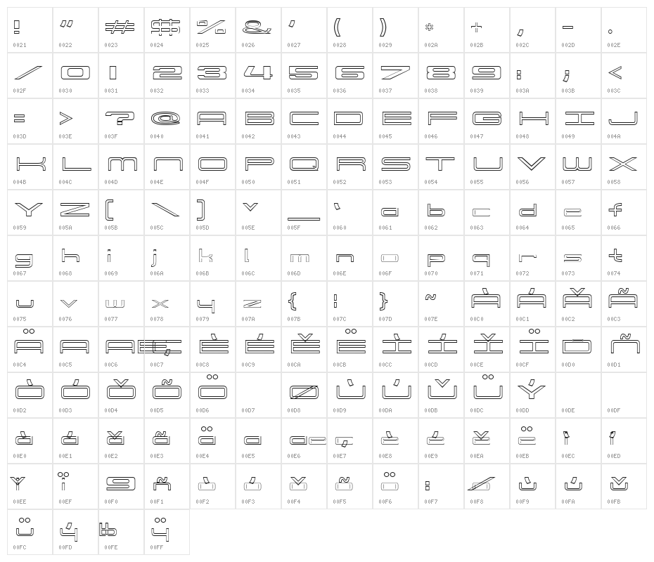 914-OUTLINE Character Map