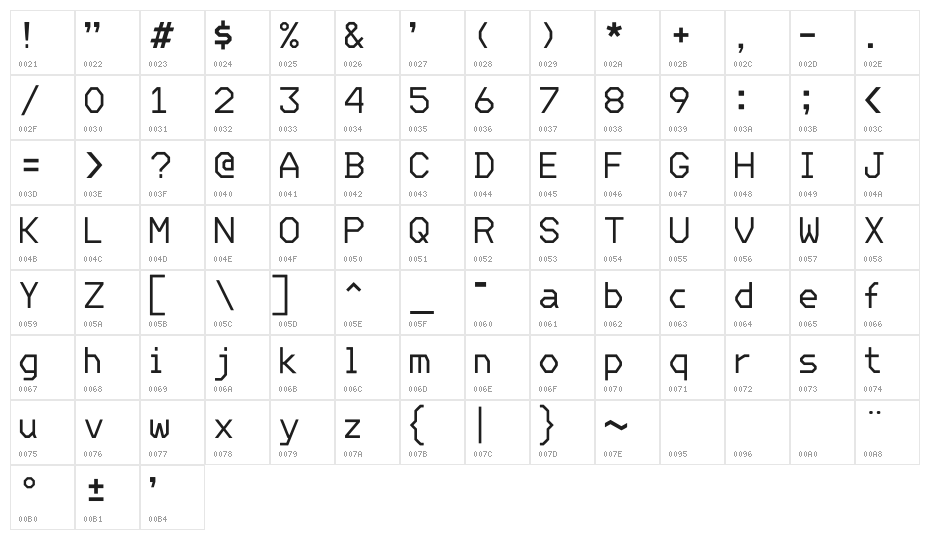 ' Mono Light Character Map