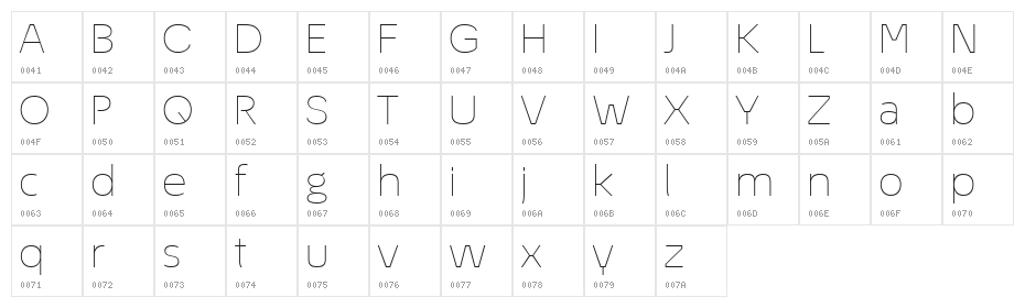 ÉconoSans Reduced 33 Thin Expanded Character Map