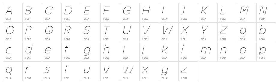 ÉconoSans Reduced 34 Thin Exp Ita Character Map