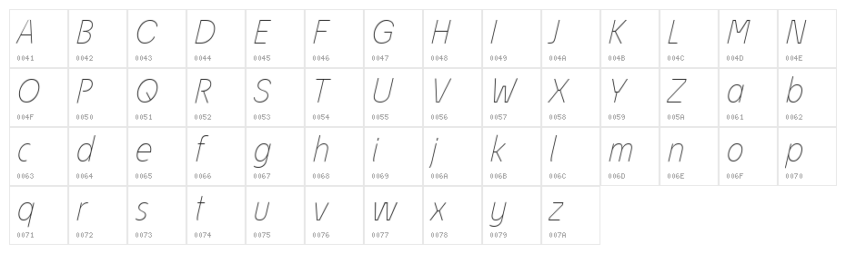 ÉconoSans Reduced 36 Thin Italic Character Map