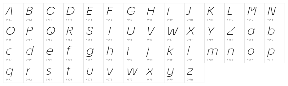 ÉconoSans Reduced 44 Light Exp Ita Character Map