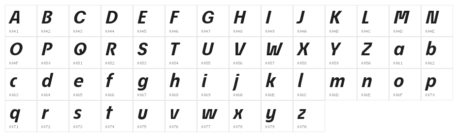 ÉconoSans Reduced 76 Bold Italic Character Map
