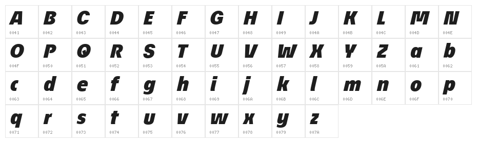 ÉconoSans Reduced 96 Black Italic Character Map