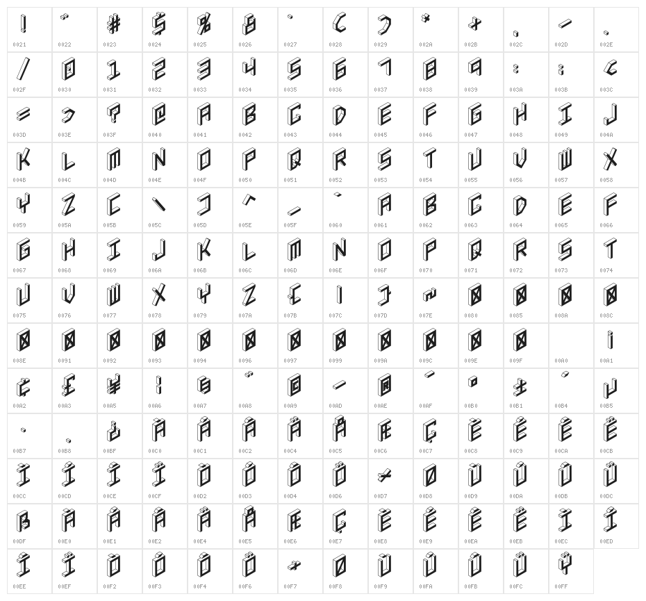 3D Isometric Bold Character Map