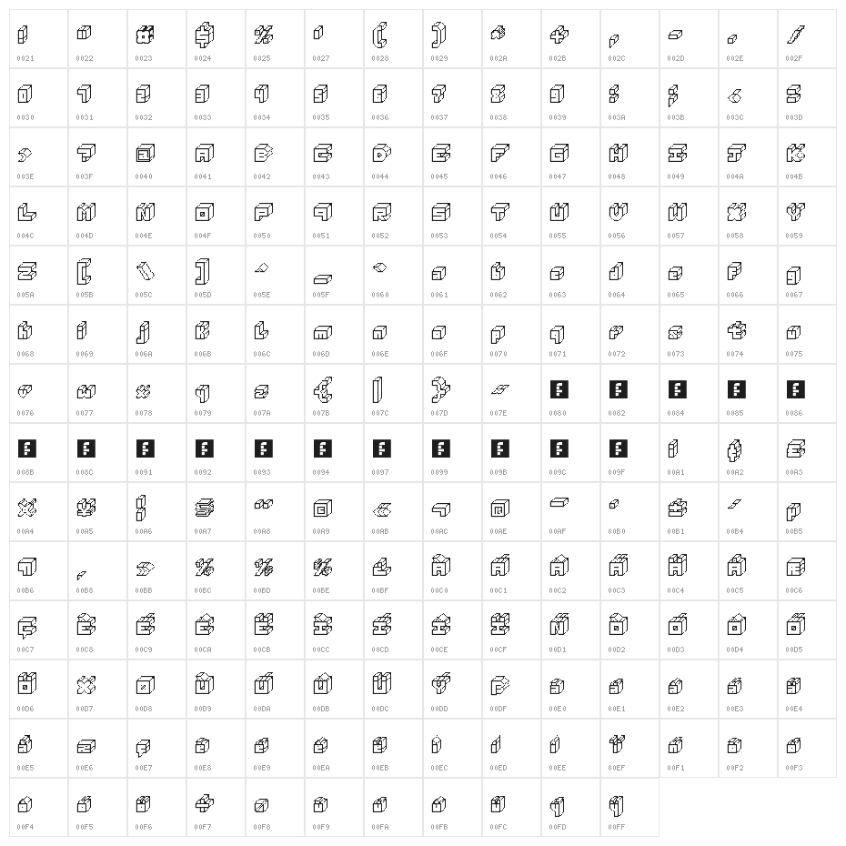 3D Thirteen Pixel Fonts Regular Character Map