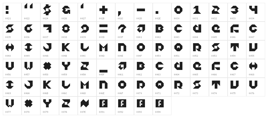 5Dagger Unicase Regular Character Map