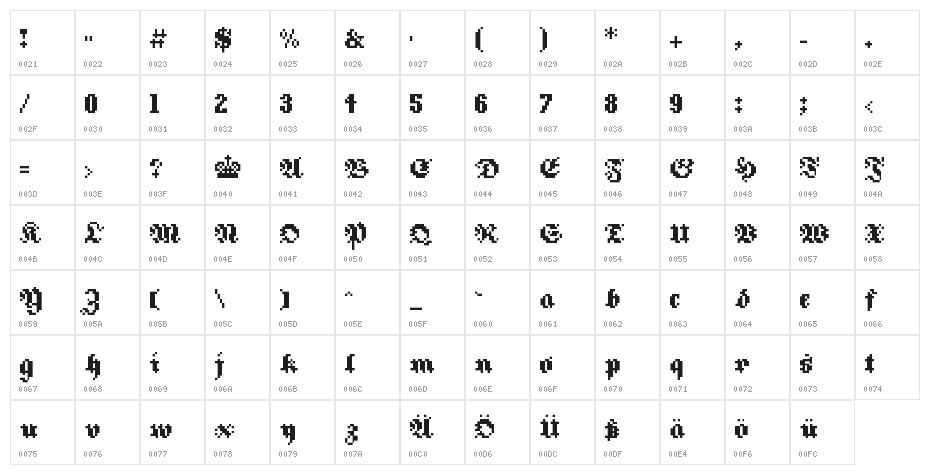 8Fraktura RC Regular Character Map