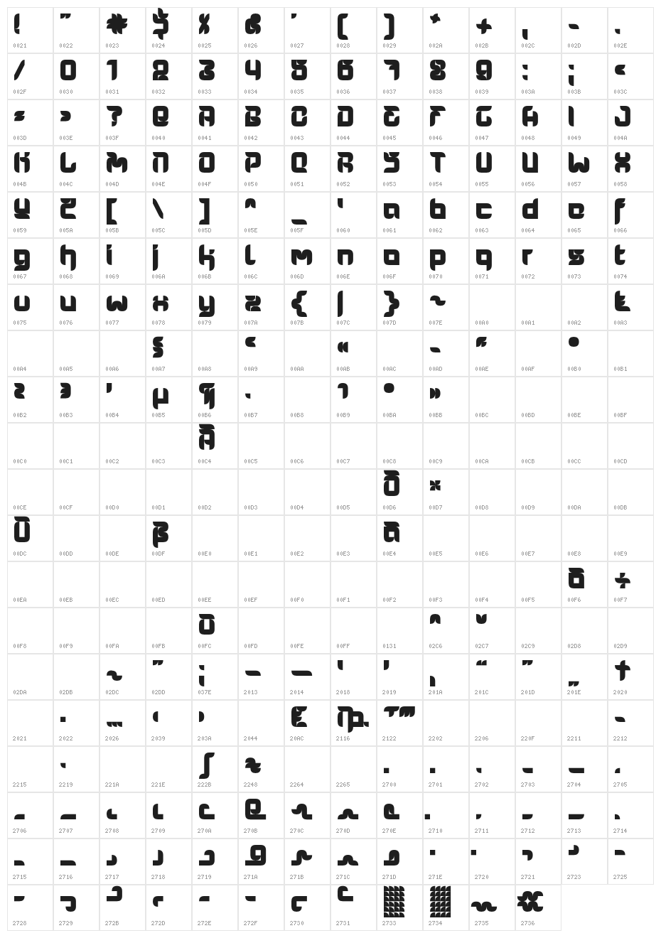 3HSegaRegular Character Map